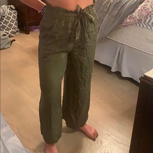 green flow pants with tie